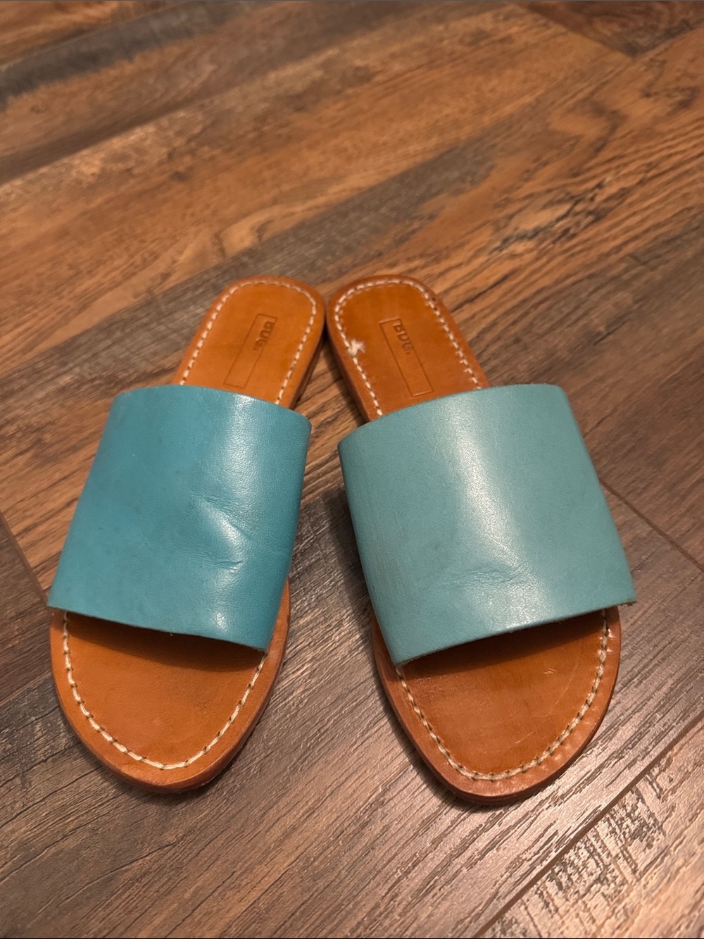 Urban Outfitters Leather Slide Sandals in Turquoise - Casual Women's Slides